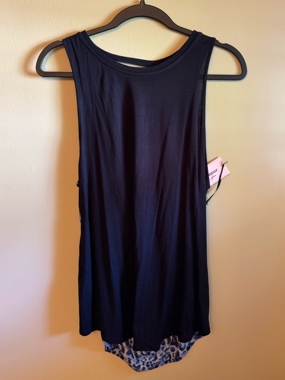 Juicy Couture Black Tank Top with Leopard Hem